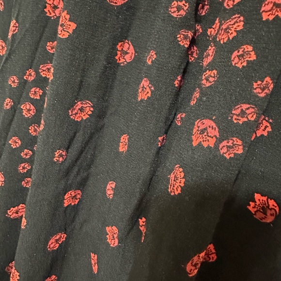 Free People Womens Blouse Black Red Floral Smocked Long Sleeve Boho Peasant - Picture 5 of 10